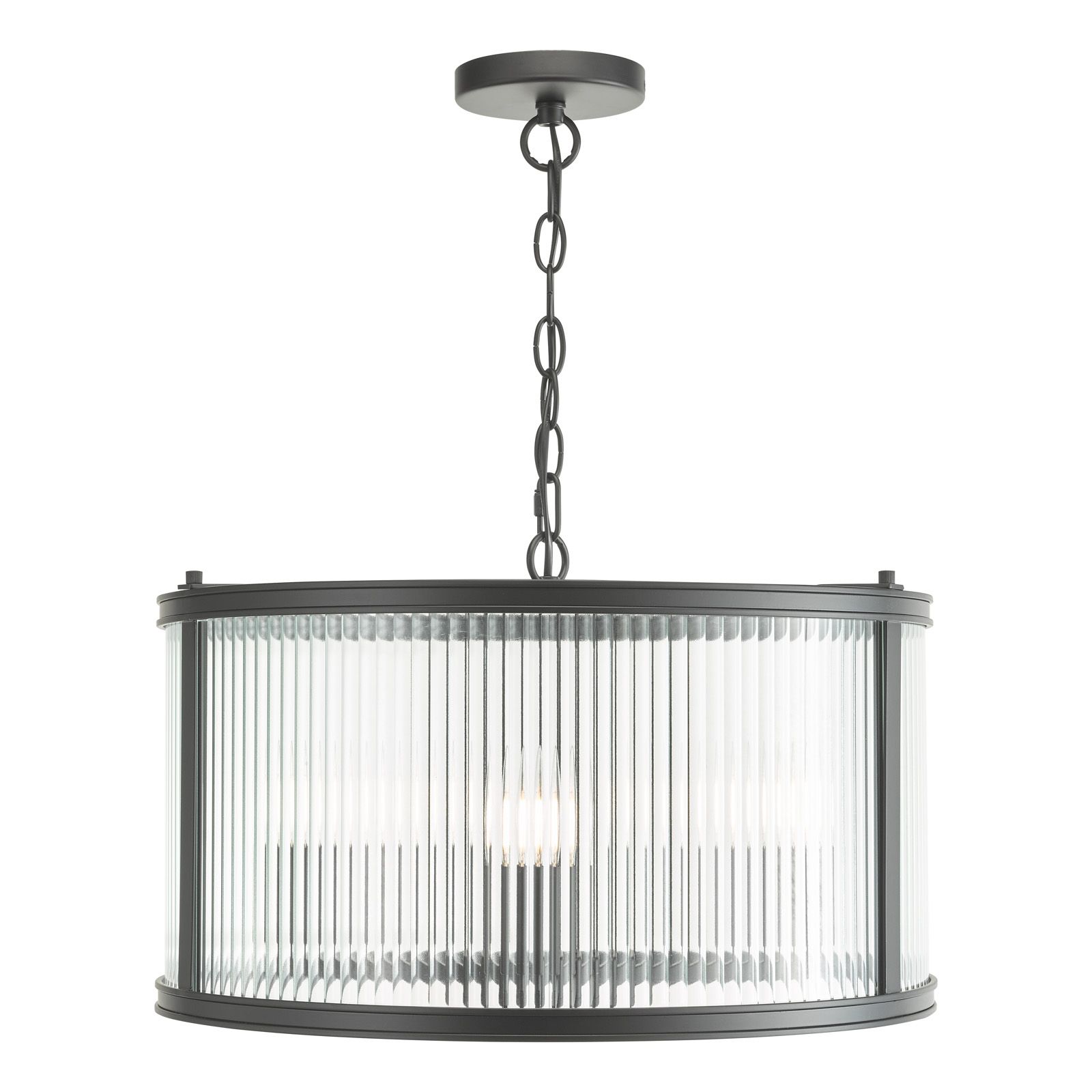 Dar Bianka 3 Light Pendant Matt Black and Ribbed Glass