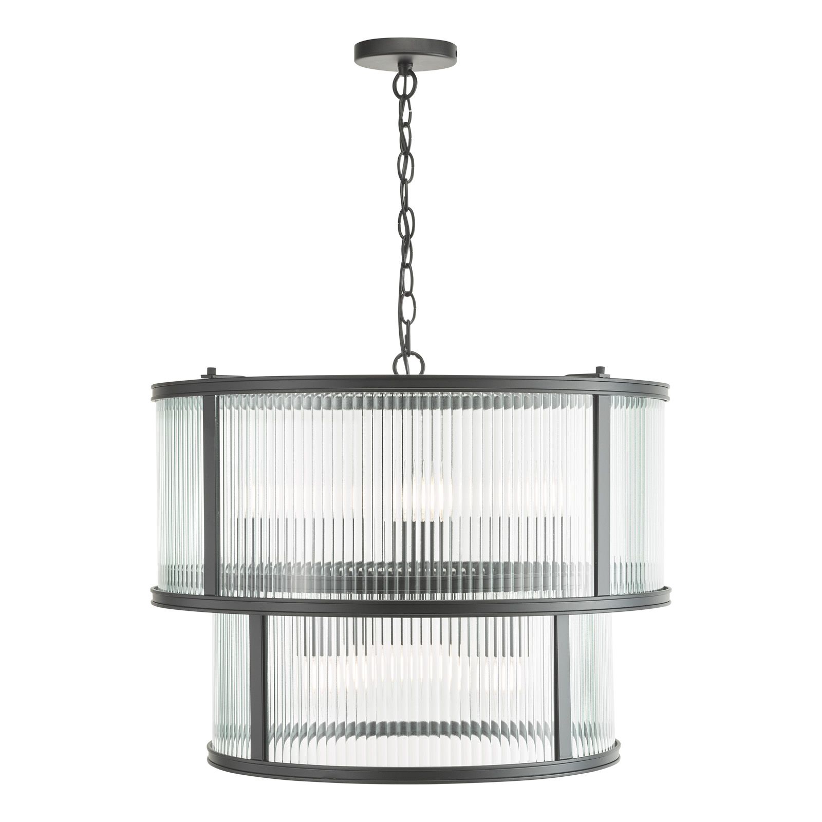 BIANKA 6 Light Pendant Matt Black and Ribbed Glass
